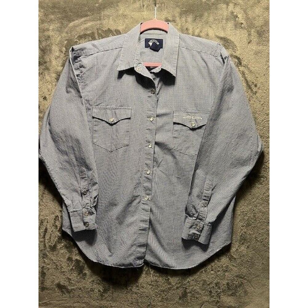 Dockers Mens Black Plaid Check Snap Long Sleeve Shirt Size L Cotton